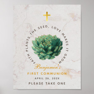 Poster Première Communion Succulent Faveur Or Botanique