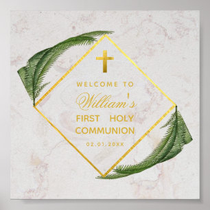 Poster Première Communion Verdure Marbre Gold Fern Bienve