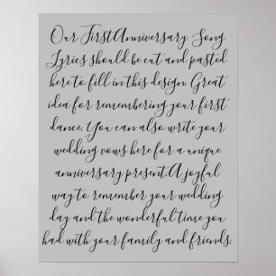Poster Première Danse Chanson Lyrics Anniversaire Cadeau 