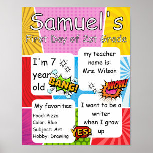Poster Première journée d'école, bande dessinée Retour à 