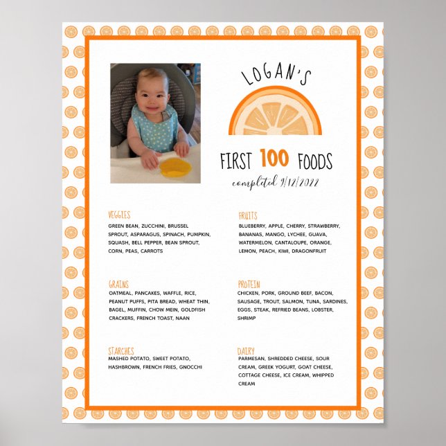 Poster Premières 100 aliments Boy Baby Weaning (Devant)