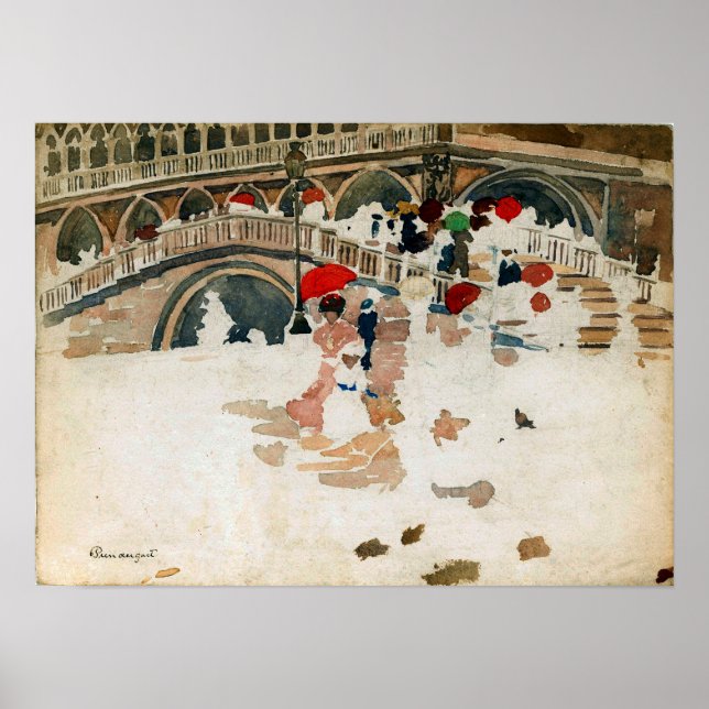 Poster Prendergast - Parapluies Dans La Pluie Venise (Devant)