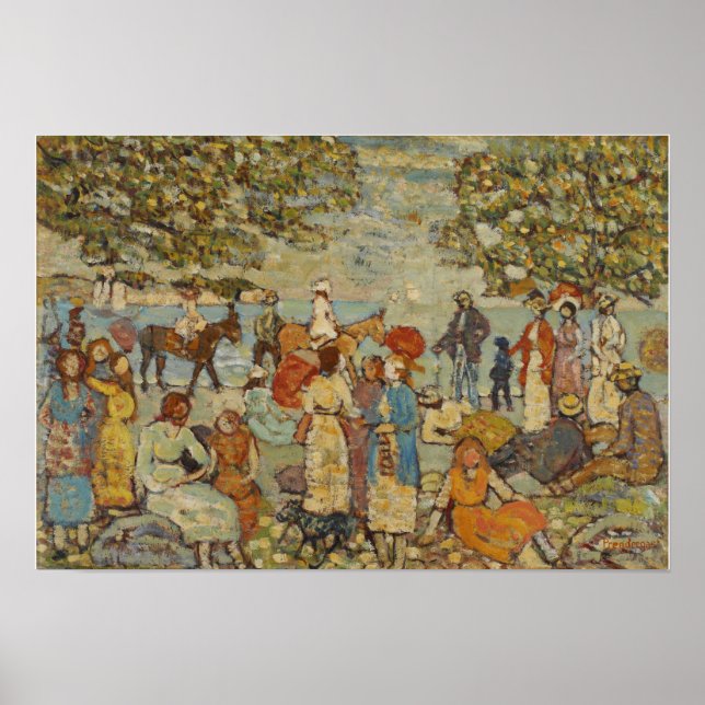 Poster Prendergast - Scène De Plage Avec Singes (Ou Mules (Devant)