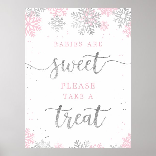Poster Prenez Un Baby shower D'Hiver Rose Silver (Devant)