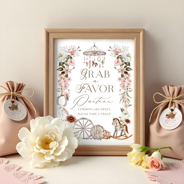Poster Prenez Un Partenaire Favori Baby shower Occidental (Grab A Favour Partner Wild Western Baby Shower Poster)
