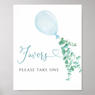 Poster Prenez une Faveur Signer Baby shower Bleu Ballons