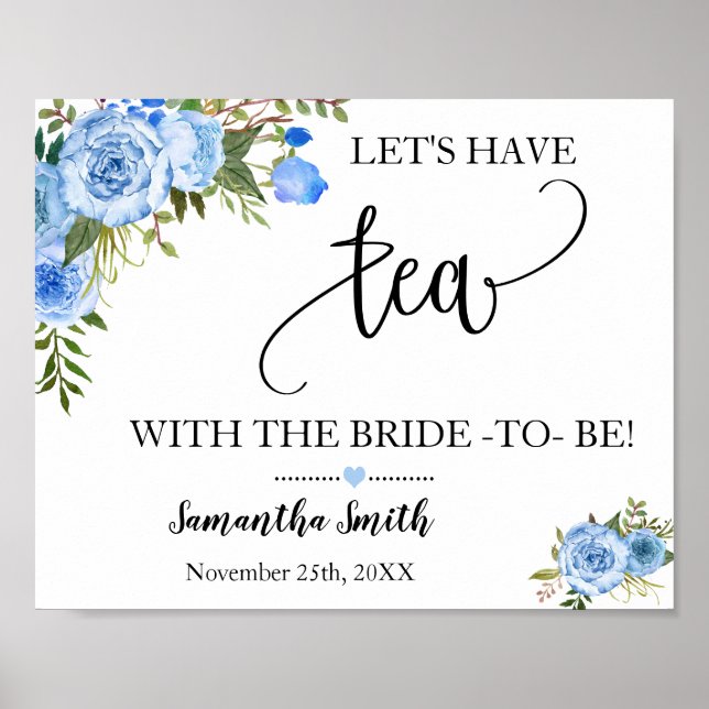 Poster Prenons le thé avec la mariée bleu fleurie douche  (Devant)