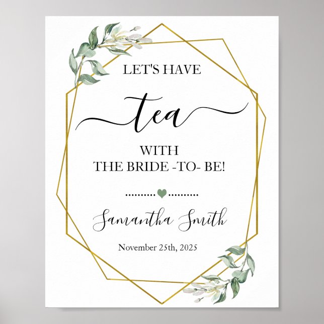 Poster Prenons le thé avec la mariée verdure or mariage (Devant)