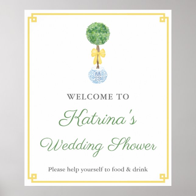 Poster Preppwood Boxwood Jaune Vert Wedding shower Bienve (Devant)