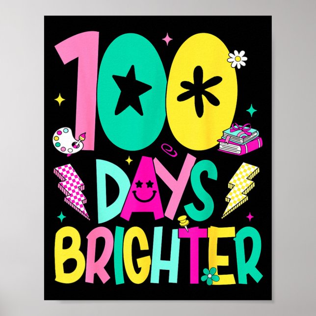 Poster Preppy 100 Days Brighter Happy 100th Day Of School (Devant)