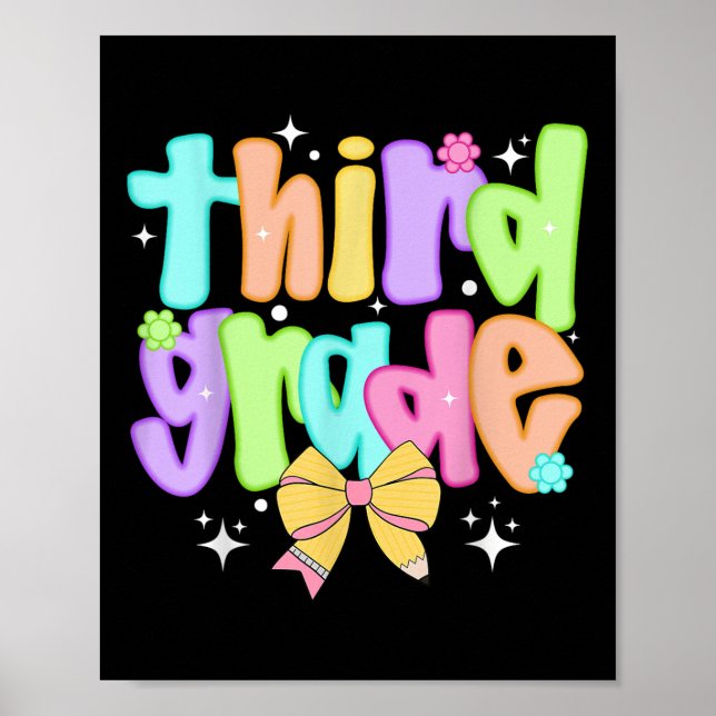 Poster Preppy 3rd Grade Teacher Team Bow Back To School G (Devant)