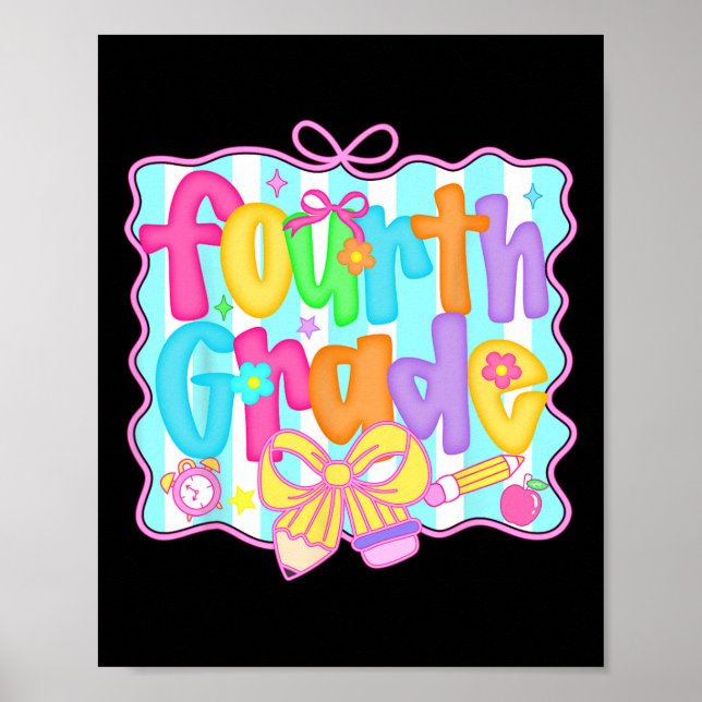 Poster Preppy Back To School 4th Grade Coquette Bow Girls (Devant)
