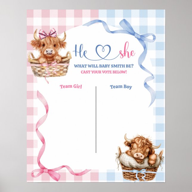 Poster Preppy Bull ou Heifer Gender Reveal Vote Board (Devant)