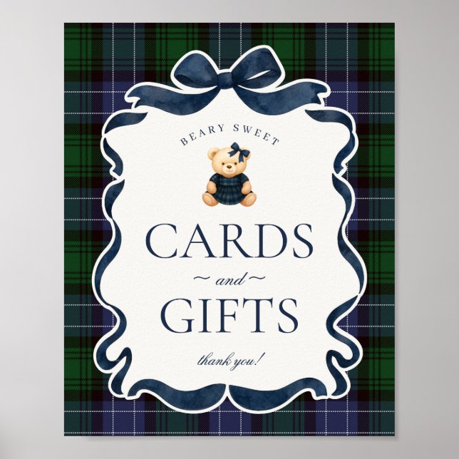 Poster Preppy Coquette Bow Bear Plaid Cards & Gifts (Devant)