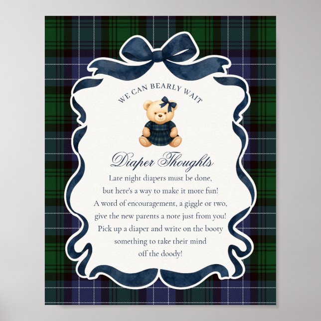 Poster Preppy Coquette Bow Bear Plaid Diaper Thoughts (Devant)