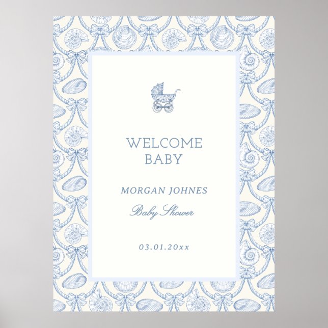 Poster Preppy Couquette Coastal Baby Shower Welcome (Devant)