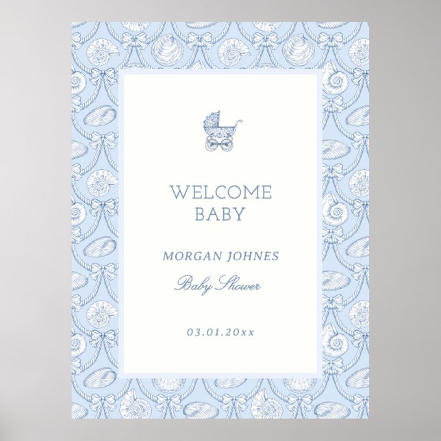 Poster Preppy Couquette Coastal Baby Shower Welcome (Devant)
