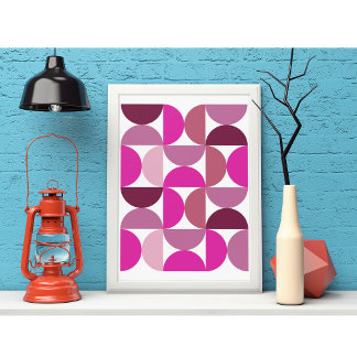 Poster Preppy Mid Century Moderne Abstrait rose esthétiqu