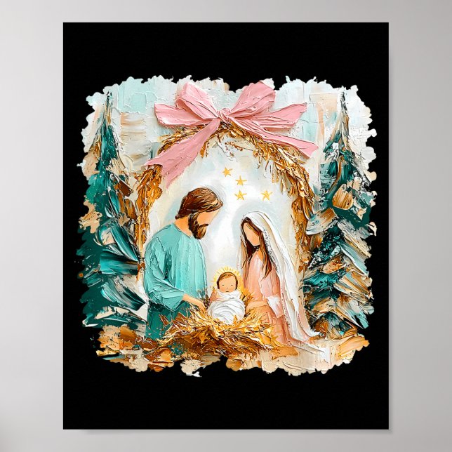 Poster Preppy Painted Christian Nativity Scene God Faith  (Devant)