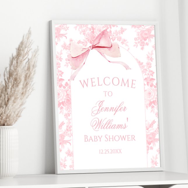 Poster Preppy Pink Bow Floral Baby Girl Douche Bienvenue (Créateur téléchargé)