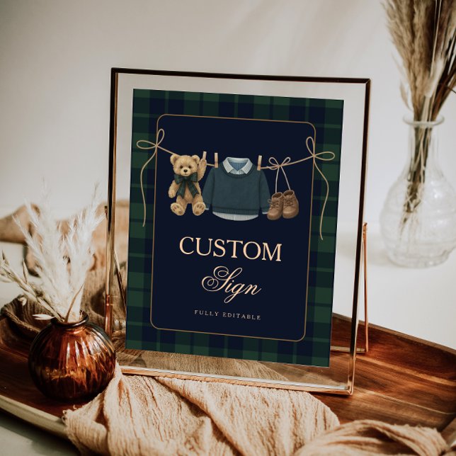 Poster Preppy Polo Teddy Bear Baby Shower Editable Table  (Créateur téléchargé)