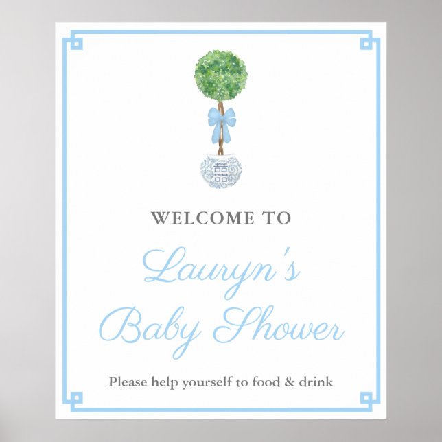 Poster Preppy Topiary Ginger Jar Boy Baby shower Bienvenu (Devant)