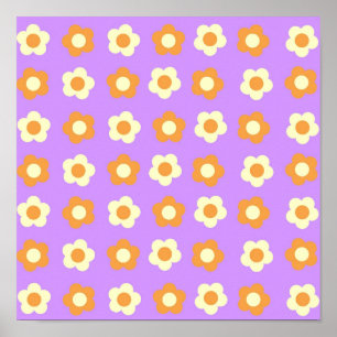 Poster Préppy violet orange floral simple Motif à fleurs