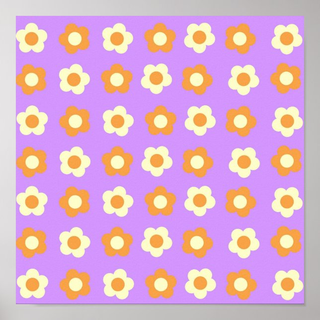 Poster Préppy violet orange floral simple Motif à fleurs (Devant)