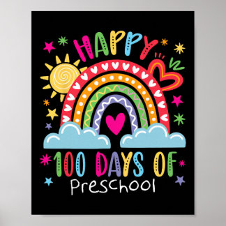 Poster Preschool Teacher Girls Kids Rainbow 100 Days Of S