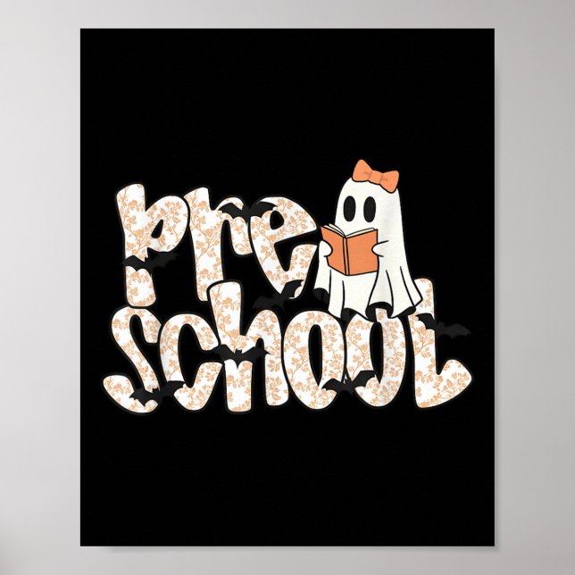 Poster Preschool Teacher Halloween Ghost Teacher Reading  (Devant)