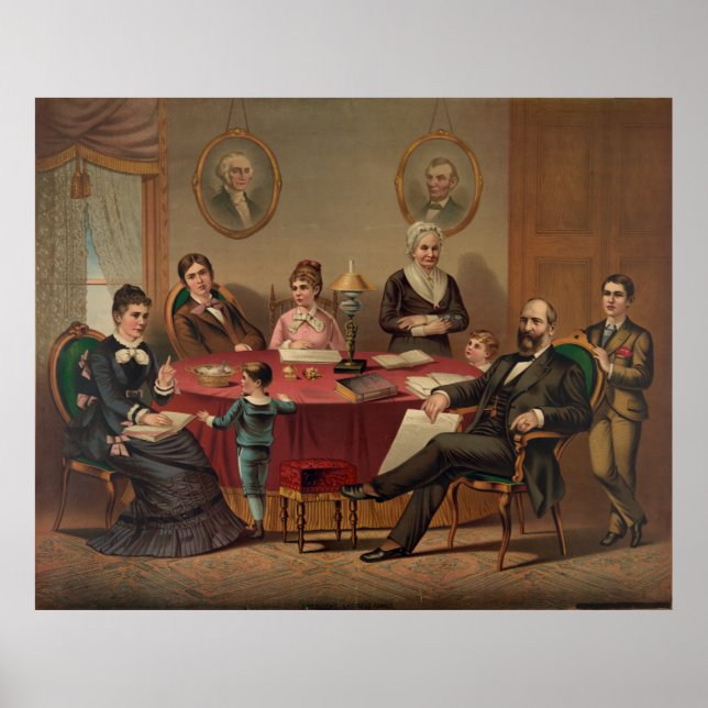 Poster PRESIDENT GARFIELD & FAMILLE Lithographie Imprimer (Devant)