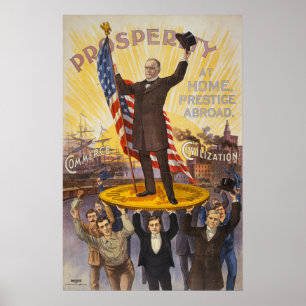 Poster President McKinley standing on a giant coin