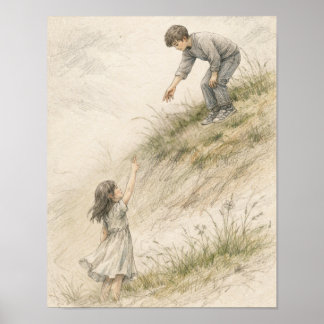 Poster Presque des mains qui se touchent – Dessin au cray