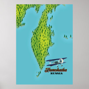 Poster Presqu'île de Kamtchatka Russie carte de voyage.