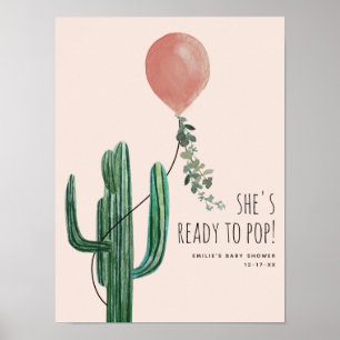 Poster Prêt À Pop Pink Balloon Cactus Baby shower fille