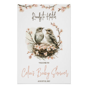 Poster Prêt pour Hatch ! Baby shower aux oiseaux mignons 