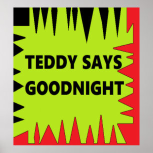 Poster Prêt pour le lit Teddy dit bonsoir rouge noir vert