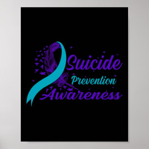 Poster Prévention du suicide au sémicolon à ruban turquoi