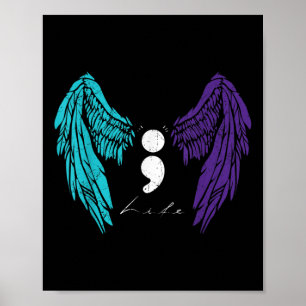 Poster Prévention du suicide Life Semicolon & Angel Wing