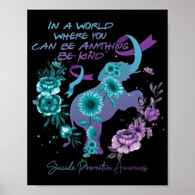 Poster Prévention du suicide Tournesol Eléphant Turquoise (Devant)