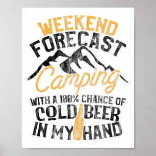Poster Prévisions de week-end de camping drôle 100% de ch