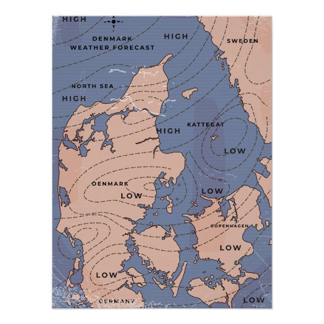 Poster Prévisions météo vintage Danemark (Devant)