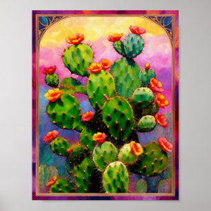 Poster Prickly Pear Cactus Art Graphique coloré