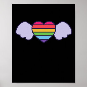 Poster Pride- Coeur de couleur arc-en-ciel avec ailes. Ga