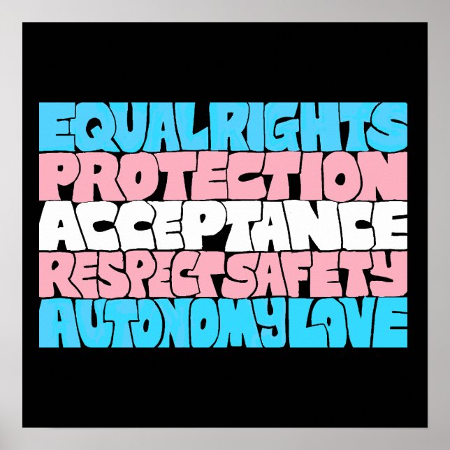 Poster PRIDE Trans droits mot art drapeau LGBT offre cade (Devant)