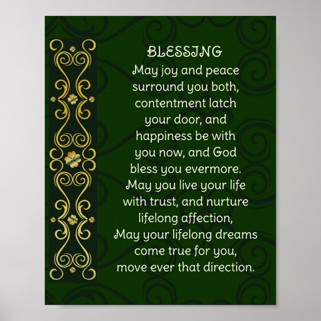 Poster Prière Bénédiction Mariage irlandaise Gold Green D (Devant)