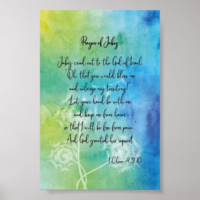 Poster Prière D'Aquarelle De Jabez Avec Dandelions (Devant)