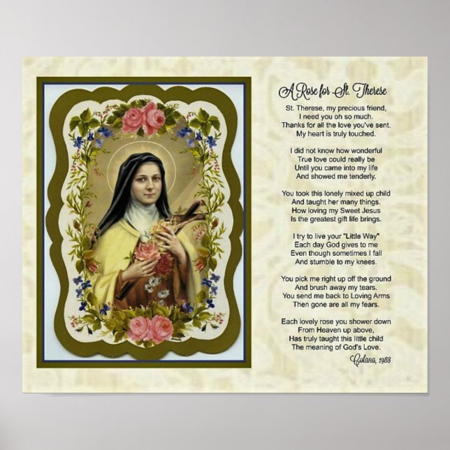 Poster Prière de poème de Saint-Thérèse Rose (Devant)