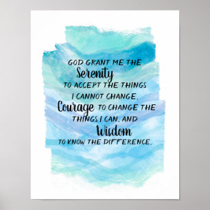 Poster Prière de sérénité sur le design d'aquarelle bleu