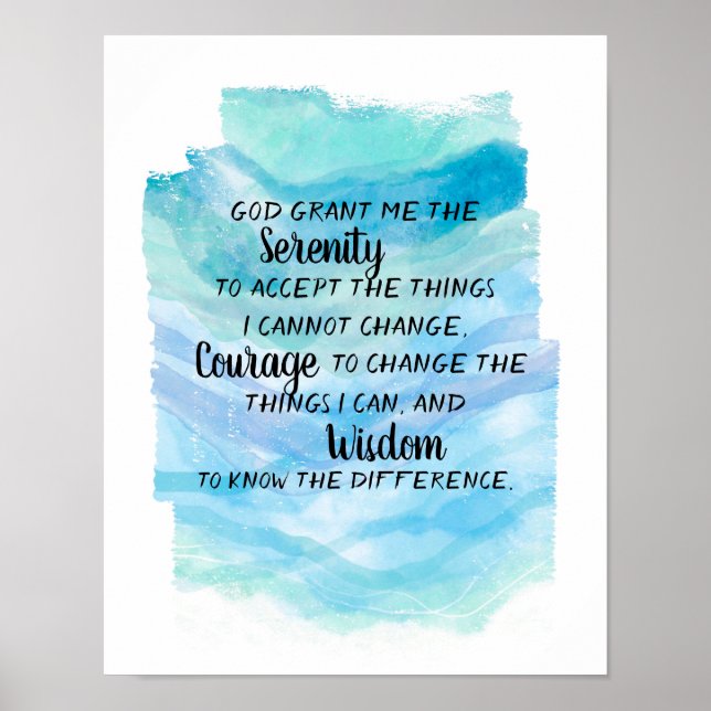 Poster Prière de sérénité sur le design d'aquarelle bleu (Devant)